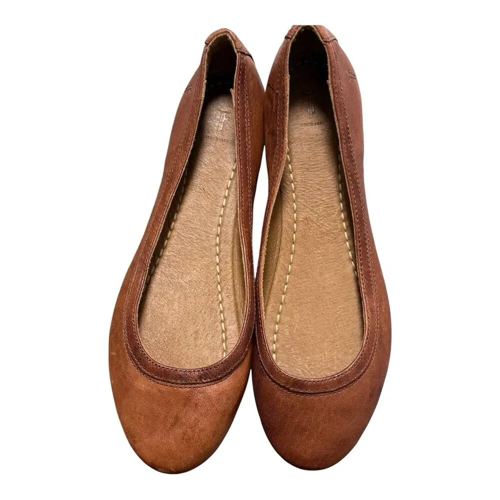 Frye Carson Ballet Flats Women's Size 8.5 Cognac Slip On Leather Shoes